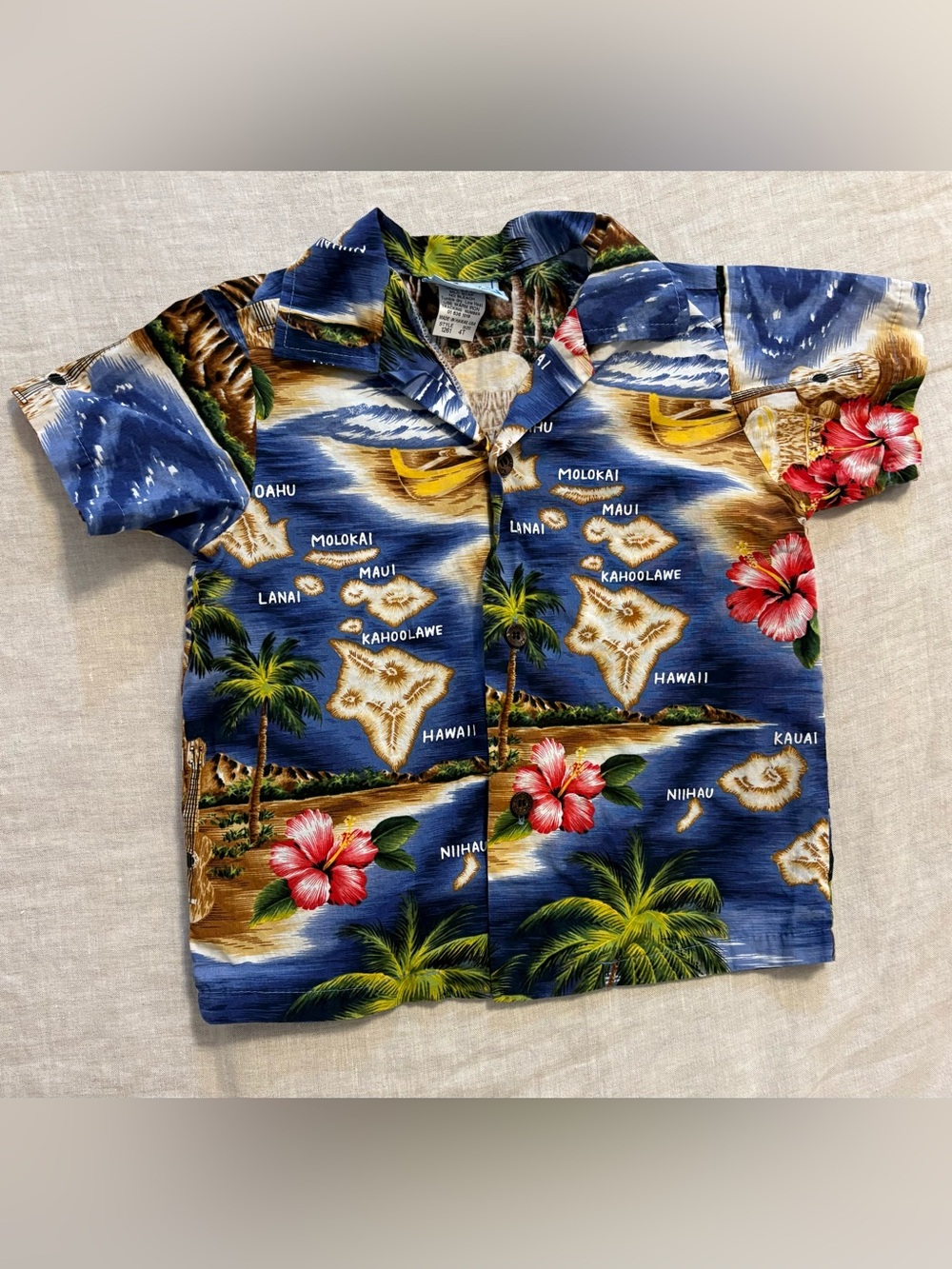 RJC Made in Hawaii Kids Hawaiian Islands Map Hibiscus Aloha Shirt 4T
